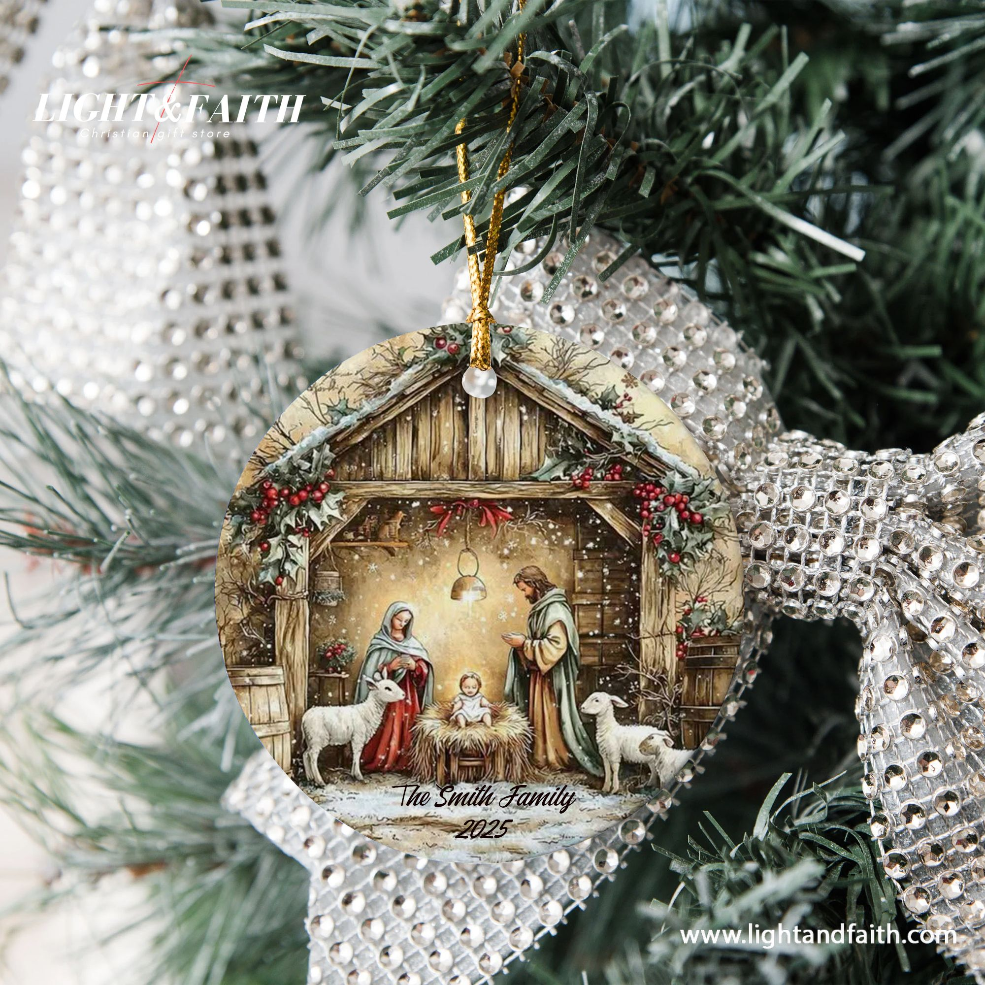 Holy Family Christmas Ornament, Nativity Scene Ornament with Mary Joseph and Baby Jesus, Christian Holiday Decoration, Religious Xmas Tree Decor DCLAF36